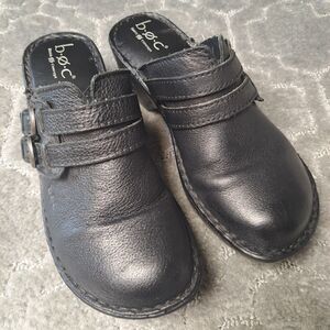 Boc Born Concept ADERYN Black Leather Clog Mules Womens Size 7M Comfort NURSING
